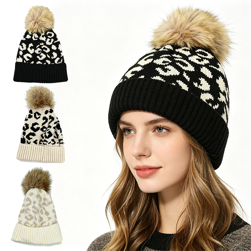 Beanie Cuffed Knit - Herfst- en wintermuts met luipaardprint en