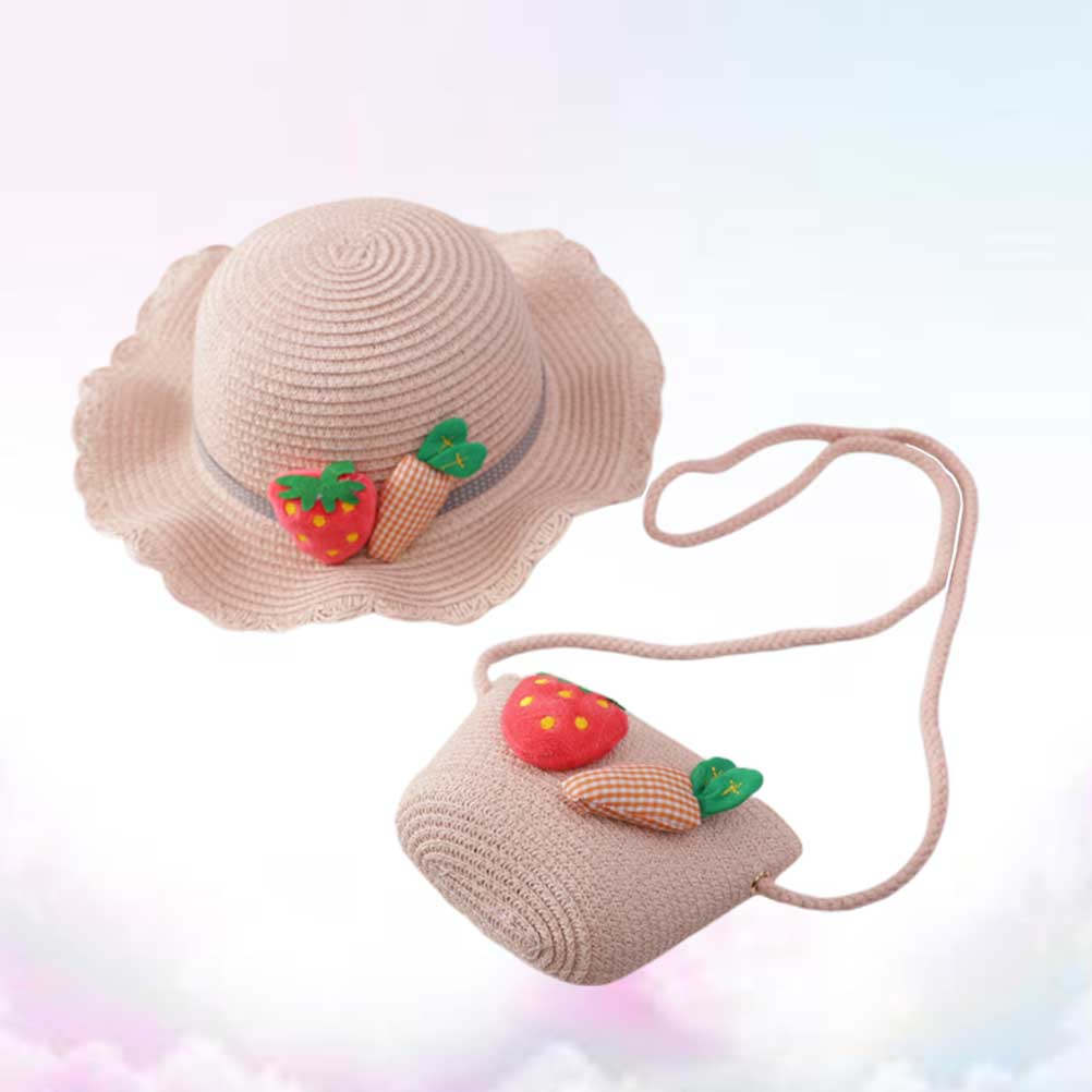 Sun Hat Wide Brim - 1Set Kinderen Strooien Zonnebeschermingshoed Roze 54Cm