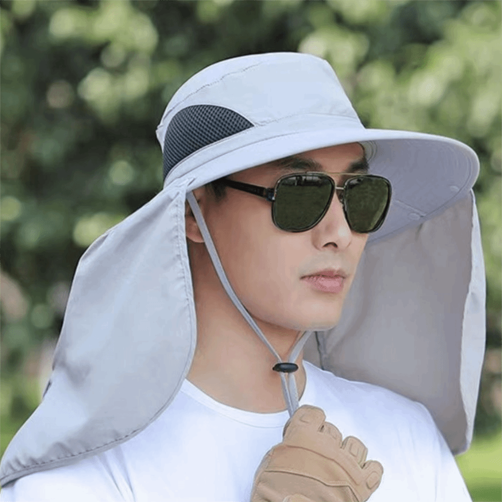 Visor Sun Hat - Casual stoffen herenzonnehoed Nekbescherming Afneembare sjaal