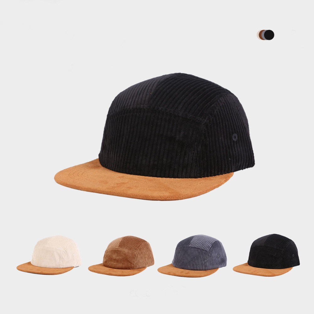 Corduroy Cap 5 Panel - Veelzijdige retro flat brim baseballcap, 5