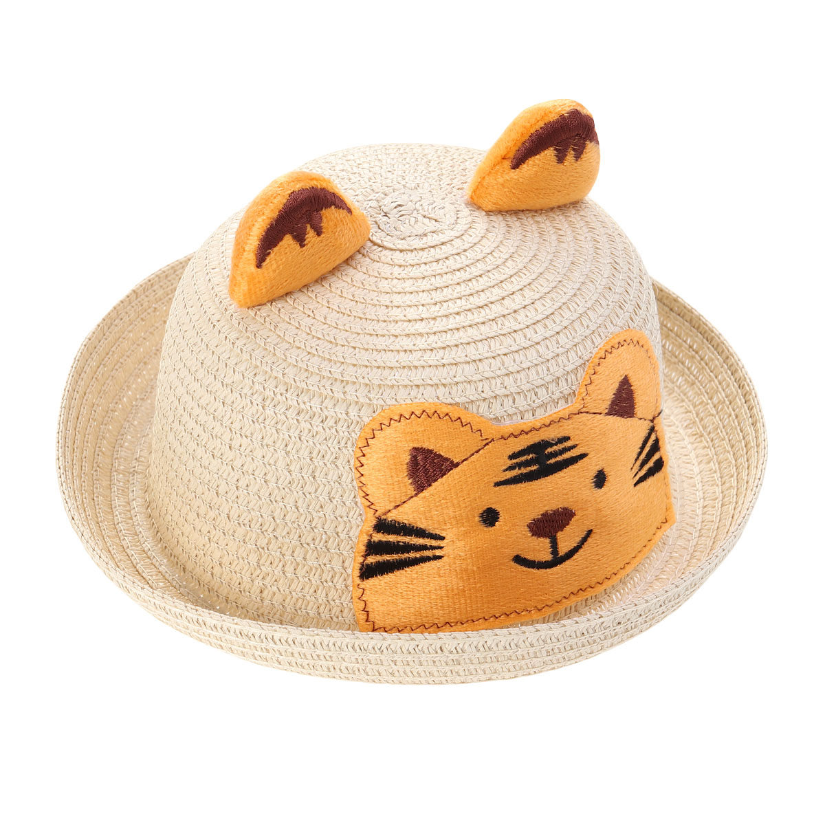 Sun Hat Wide Brim - Cartoon strohoed met dierenprint, strandzonnehoed, beige,