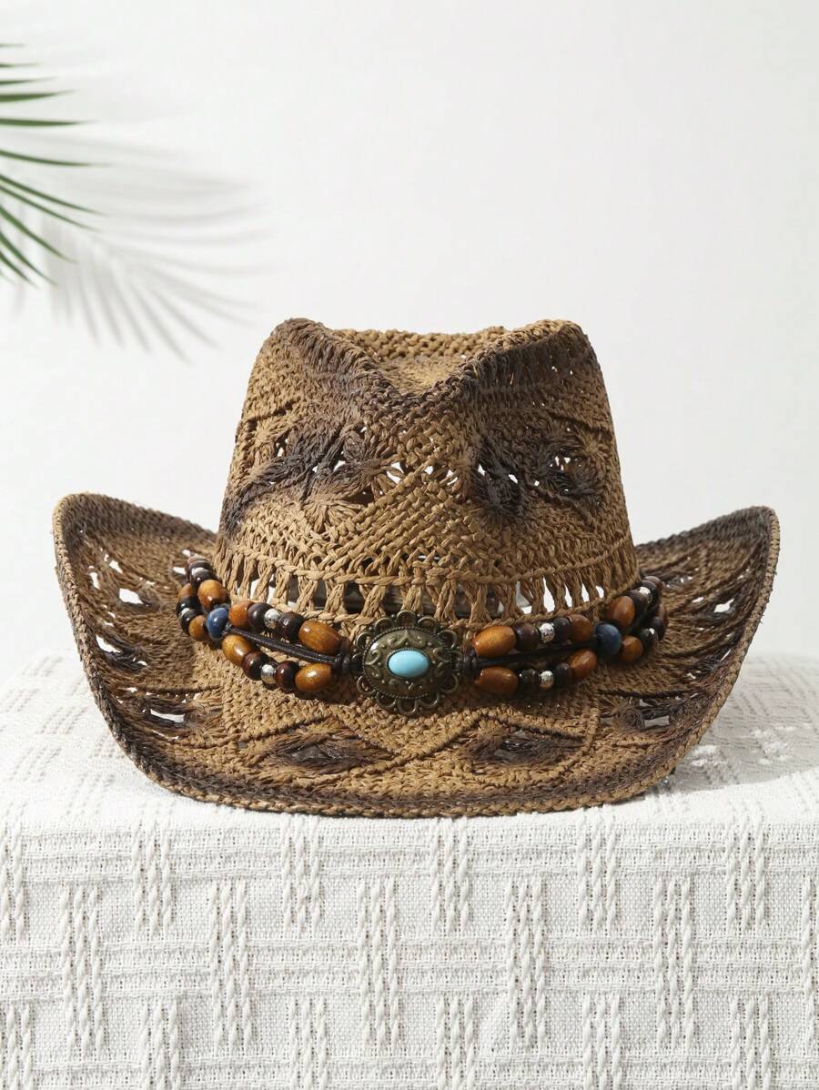 Cowboy Hat Straw - 1 Stuks Unisex Kraal Decoratie Verfkleuring